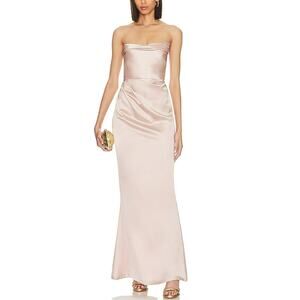 NEW Nookie Emelie Strapless Gown Size S Nude Maxi Formal Prom Event Wedding